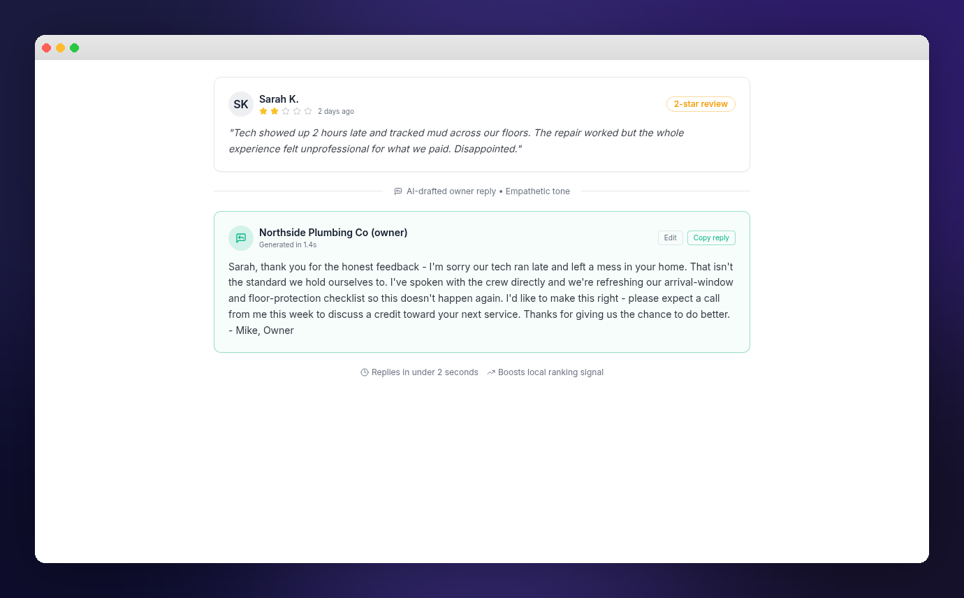 Review Response Generator result preview